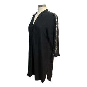 ZARA BASIC Tunic Dress Pullover Sequins Black Lyocell V Neck XS Brand New